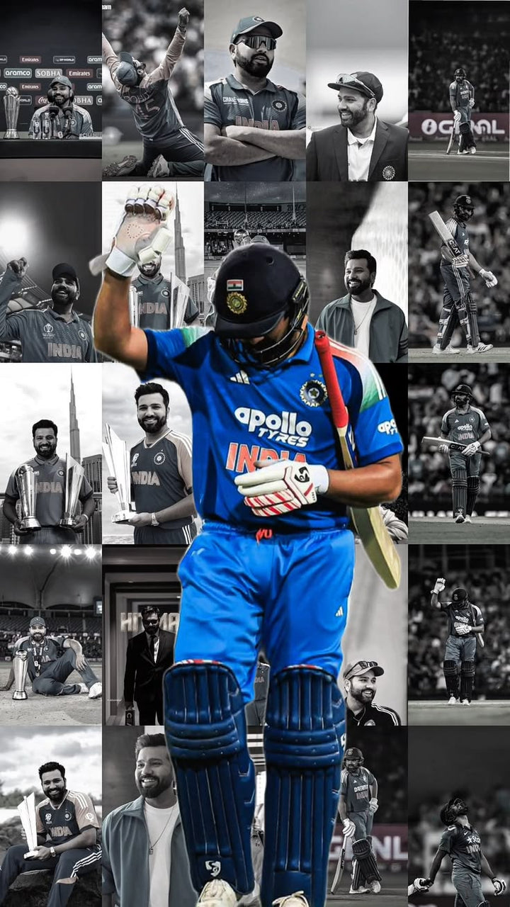Rohit Sharma India collage Team India blue jersey cricket poster – PosterDrip