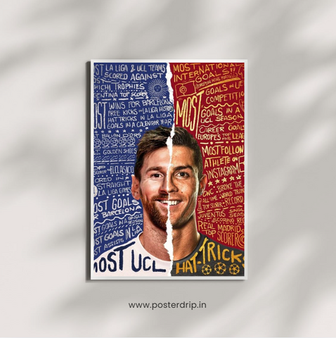 Messi vs Ronaldo Split Face Records Football Poster