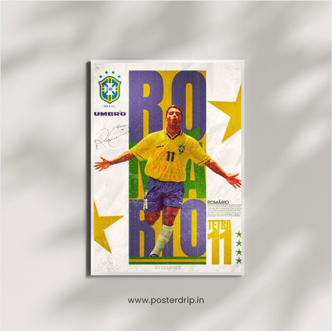 Romário Brazil Tetra Umbro Vintage Football Poster