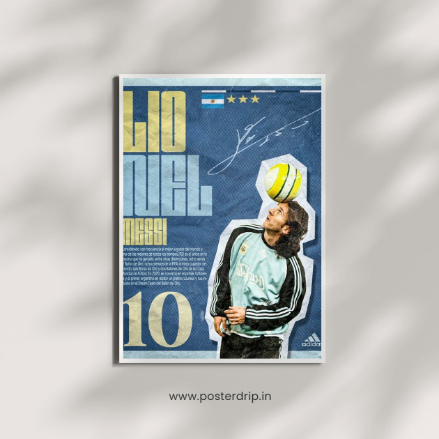 Lionel Messi Argentina Adidas Vintage Typographic Football Poster