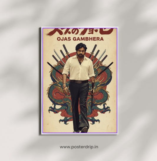 Nirosha Pawan Kalyan Telugu Black and White Vintage Polaroid Poster