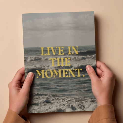 Live in the Moment Ocean Waves Gold Typography Poster