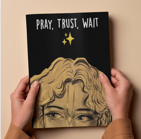 Pray Trust Wait Lord Krishna Gold Stars Spiritual Poster