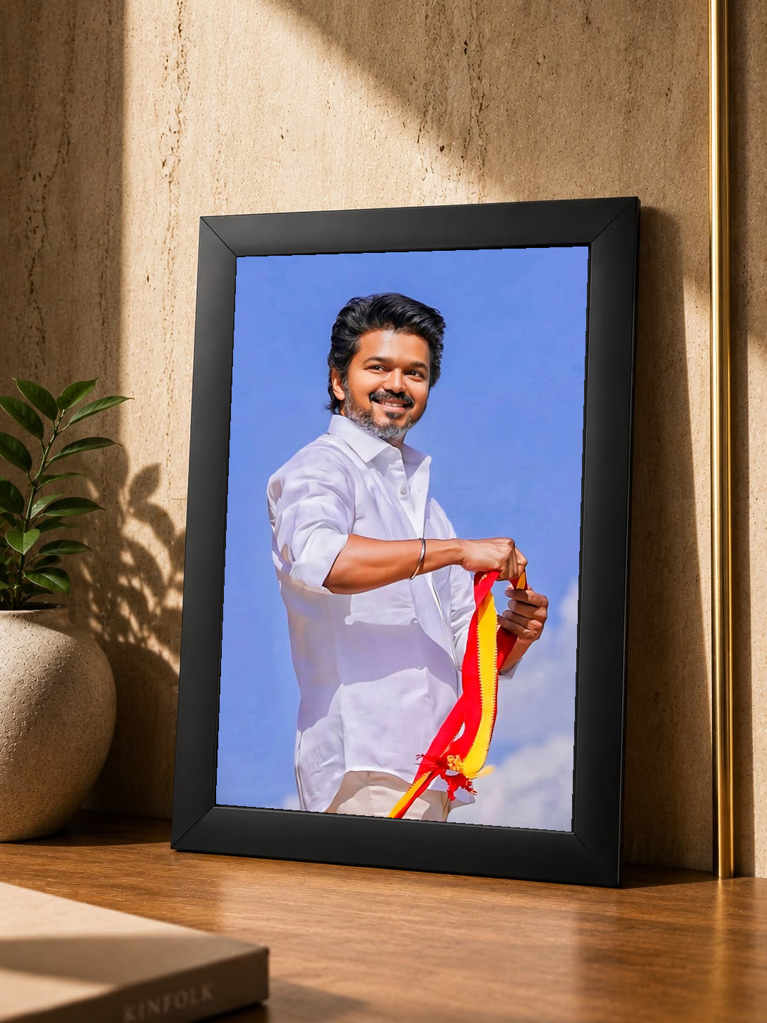 Thalapathy Vijay – White Shirt & Party Scarf Frame