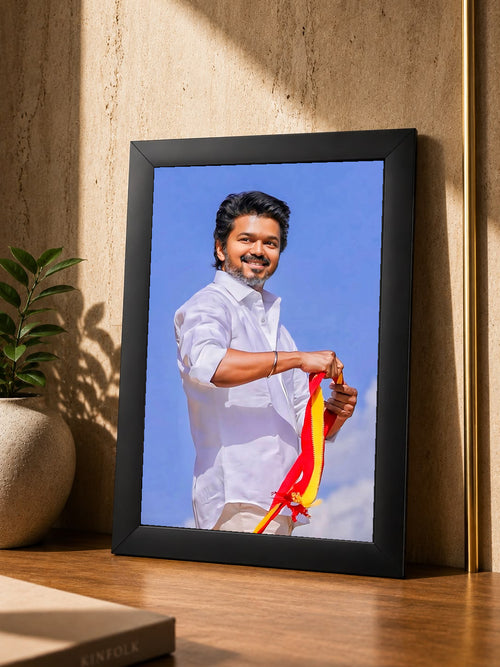 Thalapathy Vijay – White Shirt & Party Scarf Frame